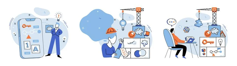 Creative thinking. It is path winds through valleys understanding, embracing Stock Illustration