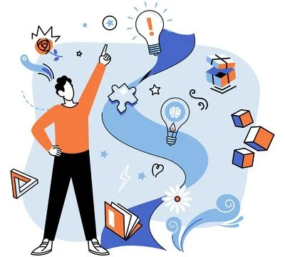 Creative thinking. It is wellspring knowledge, fueling fire intelligence and Stock Illustration