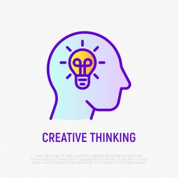 Creative thinking: light bulb in head. Thin line icon. Genius idea Stock Illustration