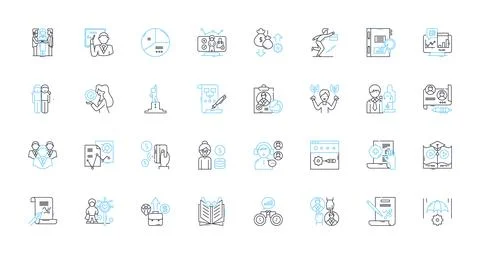 Creative Thinking linear icons set. Innovation, Imagination, Ingenuity Stock Illustration