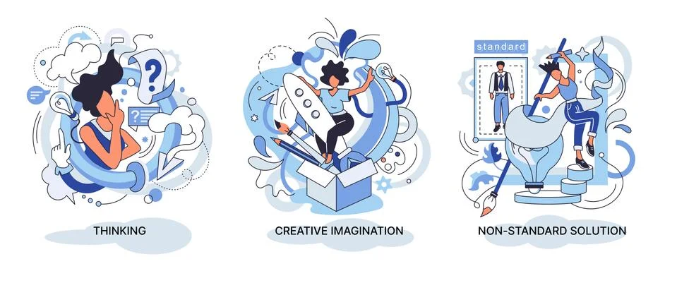 Creative thinking. People different mental mindset types or models creative Stock Illustration