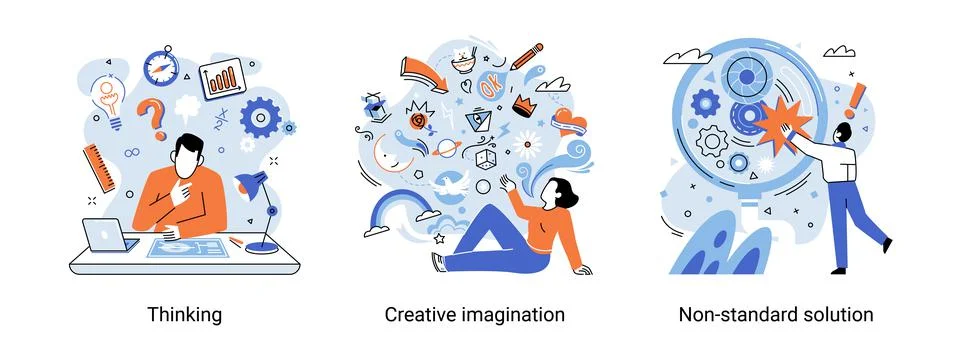 Creative thinking. People different mental mindset types or models creative イラスト素材