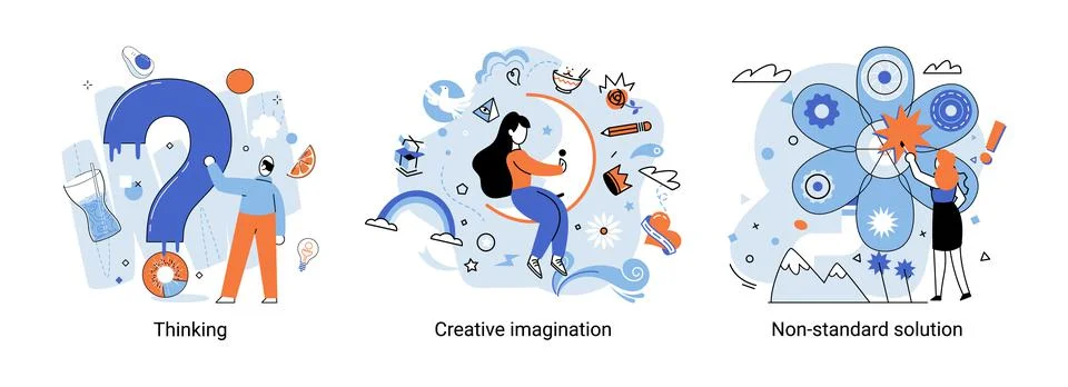 Creative thinking. People different mental mindset types or models creative Stock Illustration