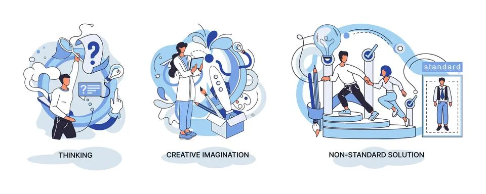 Creative thinking. People different mental mindset types or models creative Stock Illustration