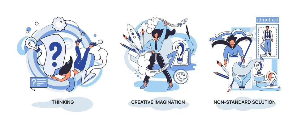 Creative thinking. People different mental mindset types or models creative Illustrazione stock