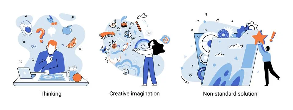 Creative thinking. People different mental mindset types or models creative Stock Illustration