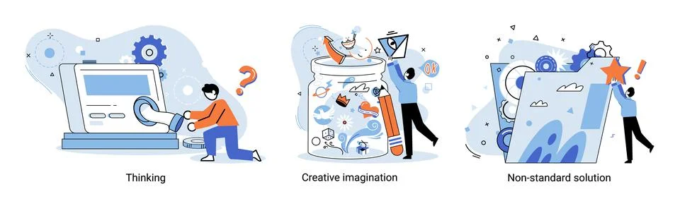 Creative thinking. People different mental mindset types or models creative Stock Illustration