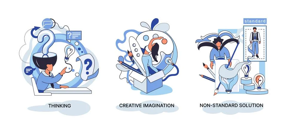 Creative thinking. People different mental mindset types or models creative Illustrazione stock