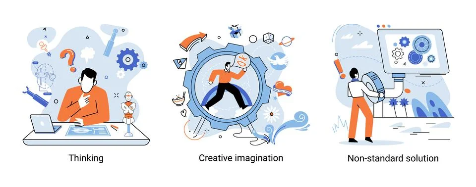 Creative thinking. People different mental mindset types or models creative Illustrazione stock