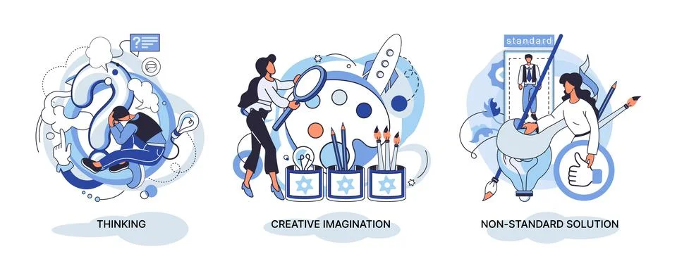 Creative thinking. People different mental mindset types or models creative Illustrazione stock