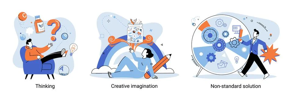 Creative thinking. People different mental mindset types or models creative Stock Illustration