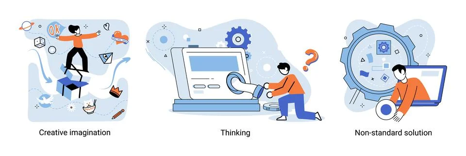 Creative thinking. People different mental mindset types or models creative Illustrazione stock