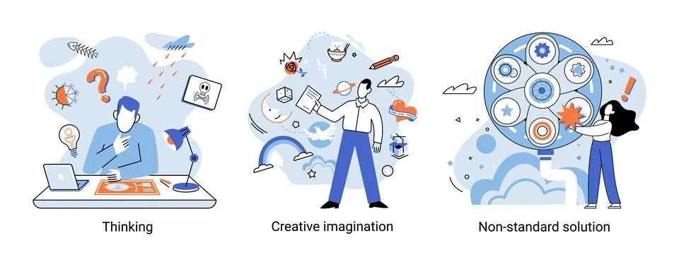 Creative thinking. People different mental mindset types or models creative Illustrazione stock