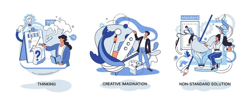 Creative thinking. People different mental mindset types or models creative Stock Illustration