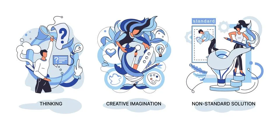 Creative thinking. People different mental mindset types or models creative Stock Illustration