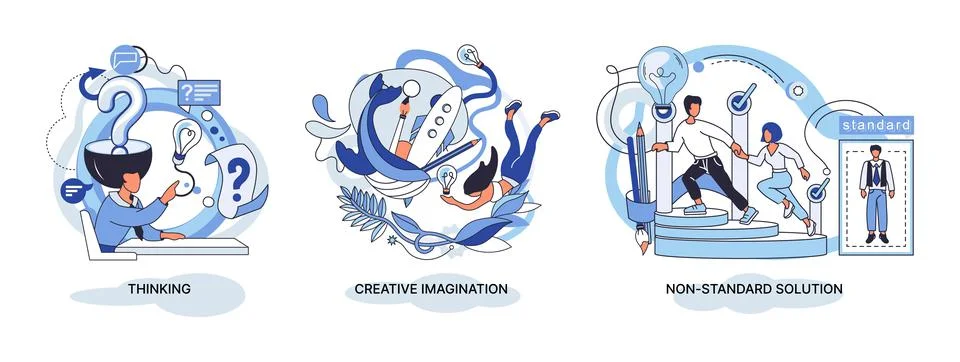 Creative thinking. People different mental mindset types or models creative Illustrazione stock