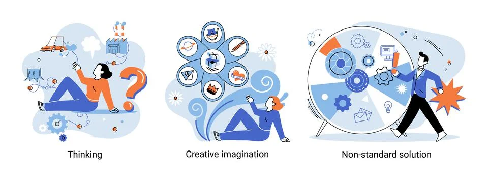 Creative thinking. People different mental mindset types or models creative Stock Illustration