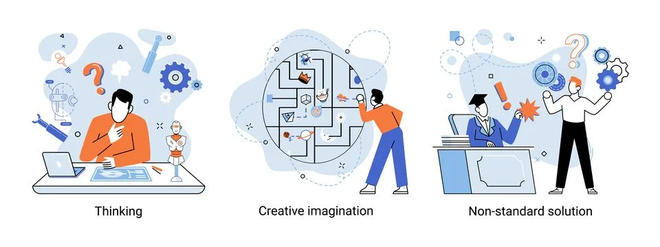 Creative thinking. People different mental mindset types or models creative Stock Illustration