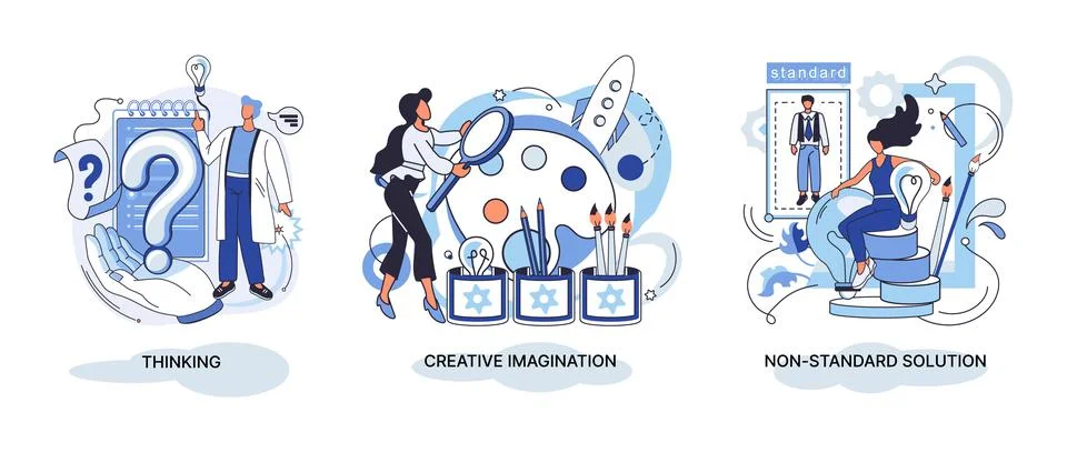 Creative thinking. People different mental mindset types or models creative Stock Illustration