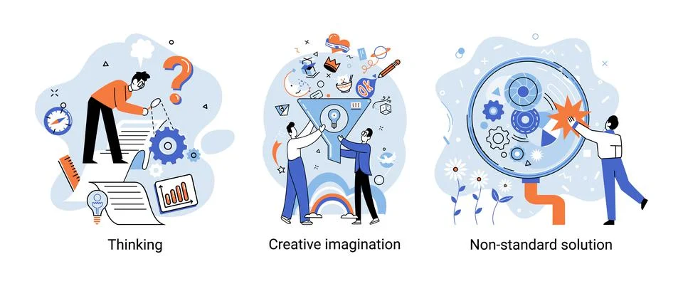 Creative thinking. People different mental mindset types or models creative Stock Illustration