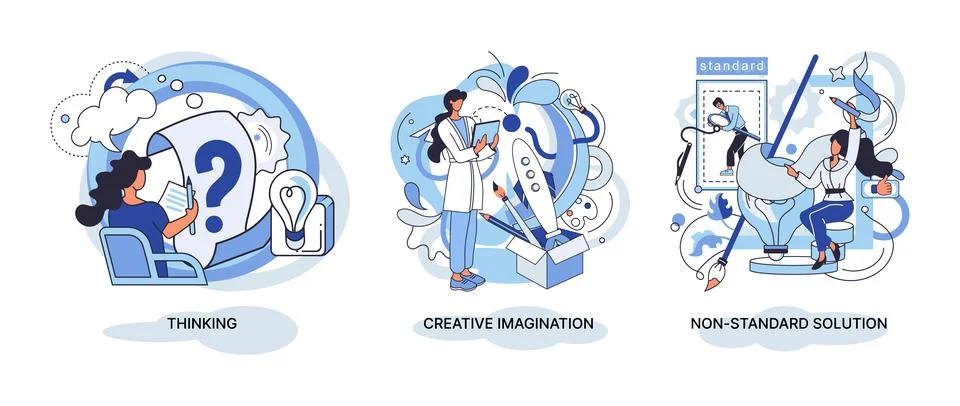 Creative thinking. People different mental mindset types or models creative Illustrazione stock