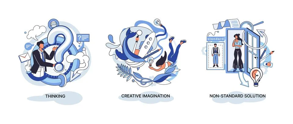 Creative thinking. People different mental mindset types or models creative Stock Illustration