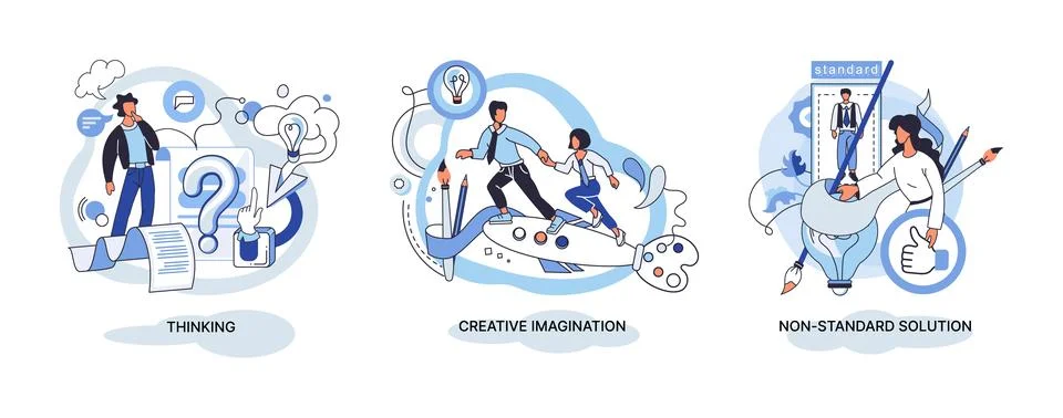 Creative thinking. People different mental mindset types or models creative Stock Illustration