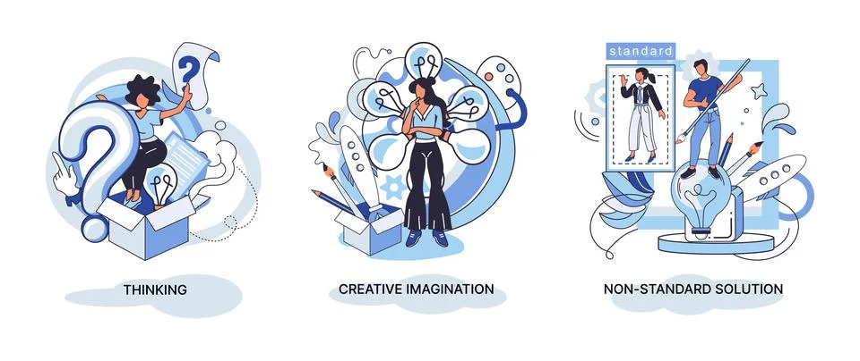 Creative thinking. People different mental mindset types or models creative Stock Illustration