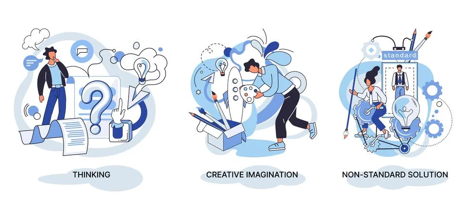 Creative thinking. People different mental mindset types or models creative Stock Illustration
