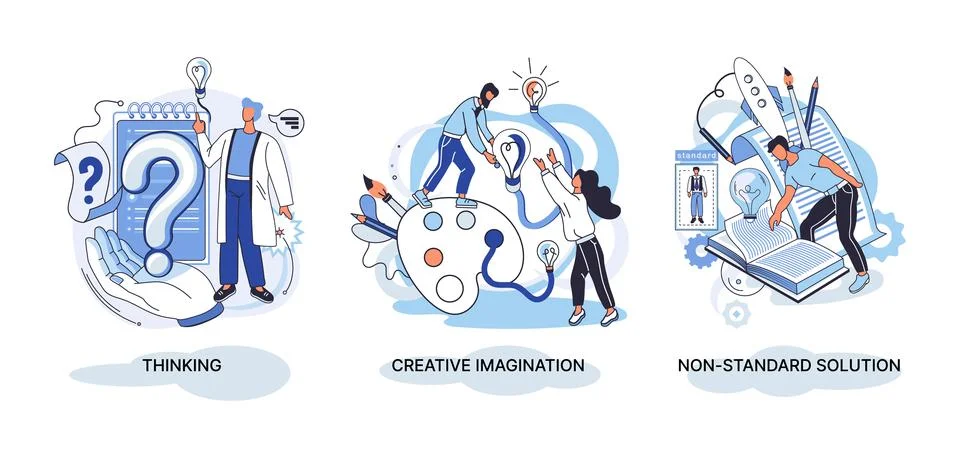 Creative thinking. People different mental mindset types or models creative Stock Illustration