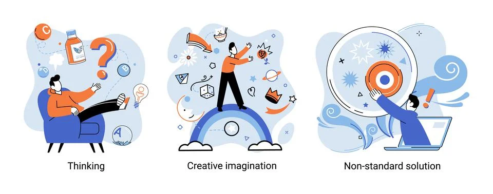 Creative thinking. People different mental mindset types or models creative Stock Illustration