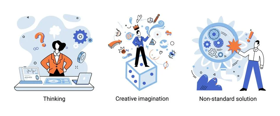 Creative thinking. People different mental mindset types or models creative Illustrazione stock