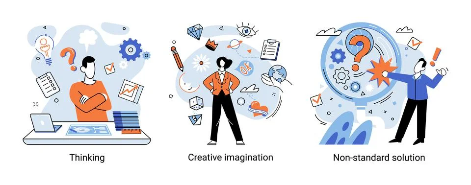 Creative thinking. People different mental mindset types or models creative Stock Illustration