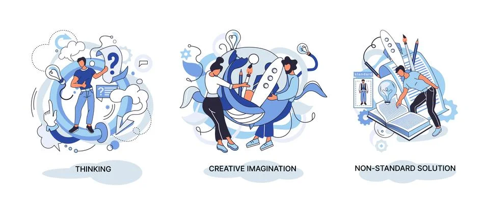 Creative thinking. People different mental mindset types or models creative Illustrazione stock