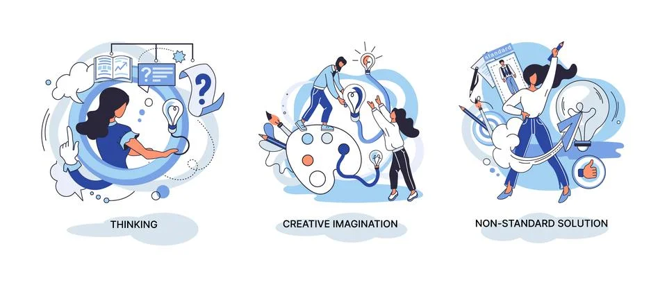 Creative thinking. People different mental mindset types or models creative Stock Illustration
