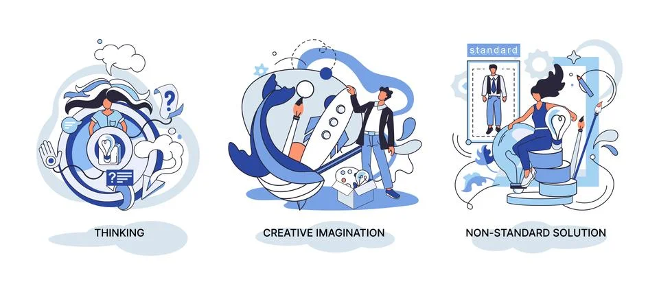 Creative thinking. People different mental mindset types or models creative Stock Illustration