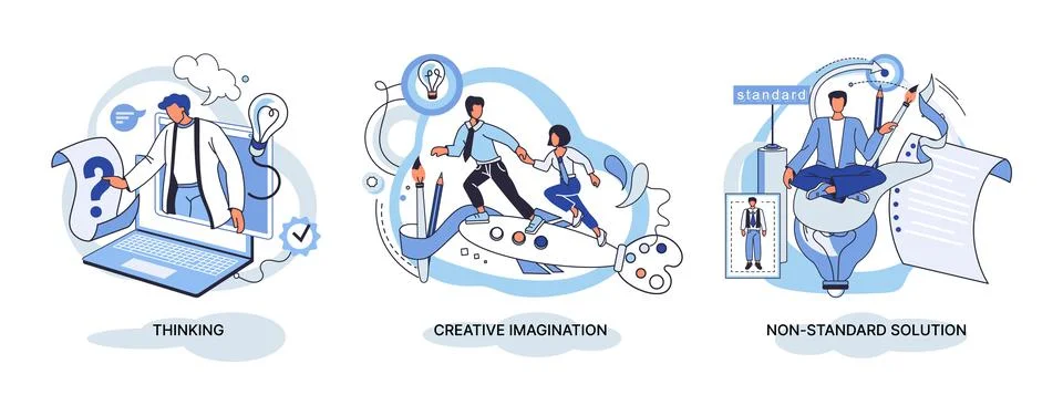 Creative thinking. People different mental mindset types or models creative Illustrazione stock