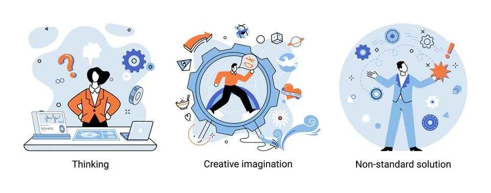 Creative thinking. People different mental mindset types or models creative Illustrazione stock