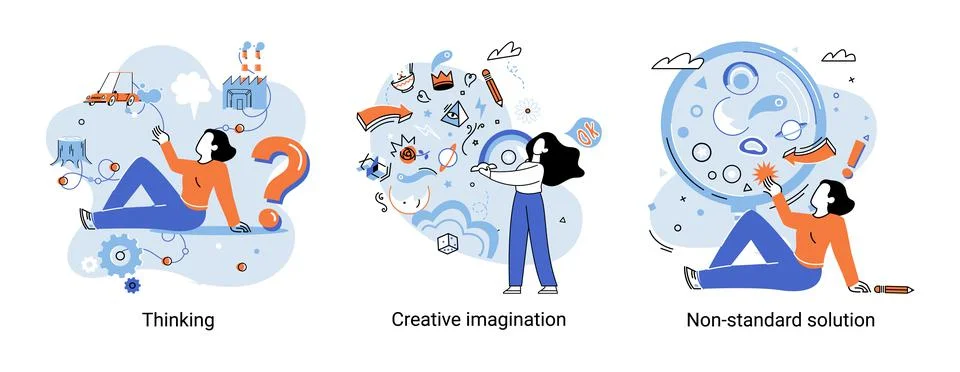Creative thinking. People different mental mindset types or models creative Illustrazione stock