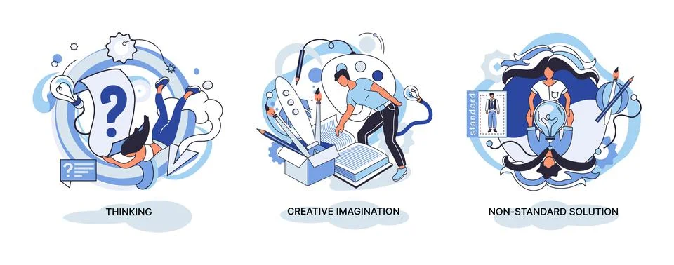 Creative thinking. People different mental mindset types or models creative Stock Illustration