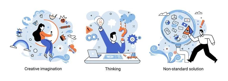 Creative thinking. People different mental mindset types or models creative Stock Illustration
