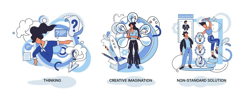 Creative thinking. People different mental mindset types or models creative Illustrazione stock