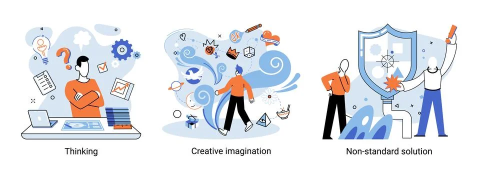 Creative thinking. People different mental mindset types or models creative Illustrazione stock