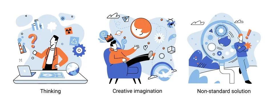 Creative thinking. People different mental mindset types or models creative イラスト素材