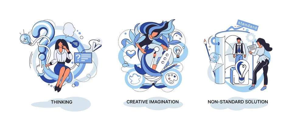 Creative thinking. People different mental mindset types or models creative Stock Illustration