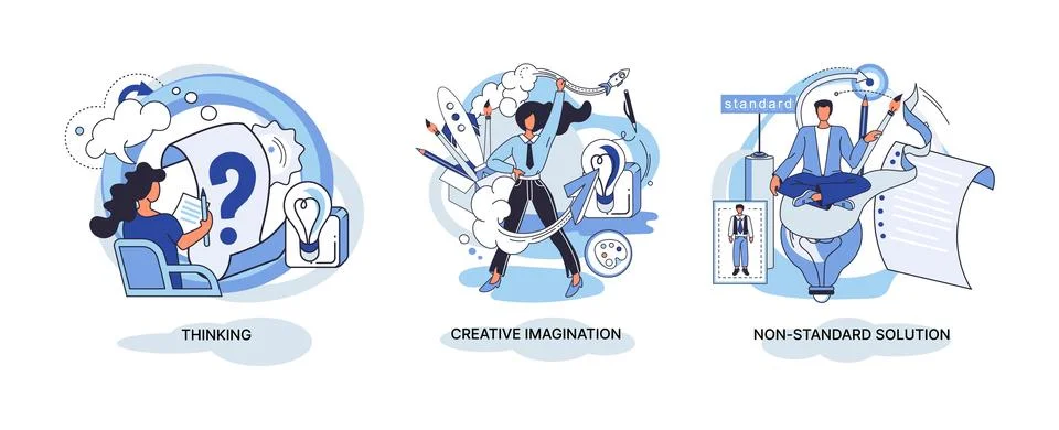 Creative thinking. People different mental mindset types or models creative Stock Illustration