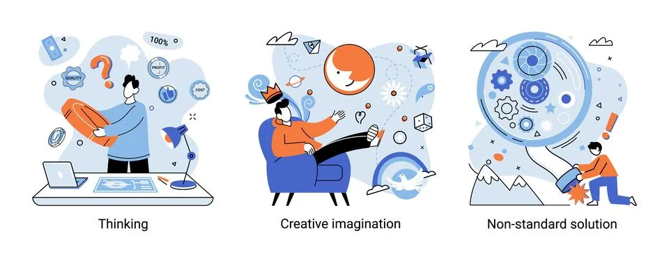 Creative thinking. People different mental mindset types or models creative イラスト素材