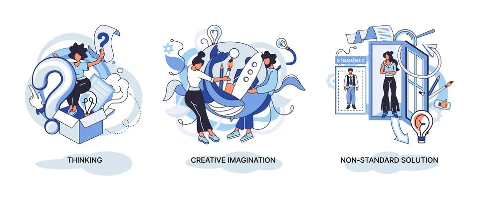 Creative thinking. People different mental mindset types or models creative Stock Illustration