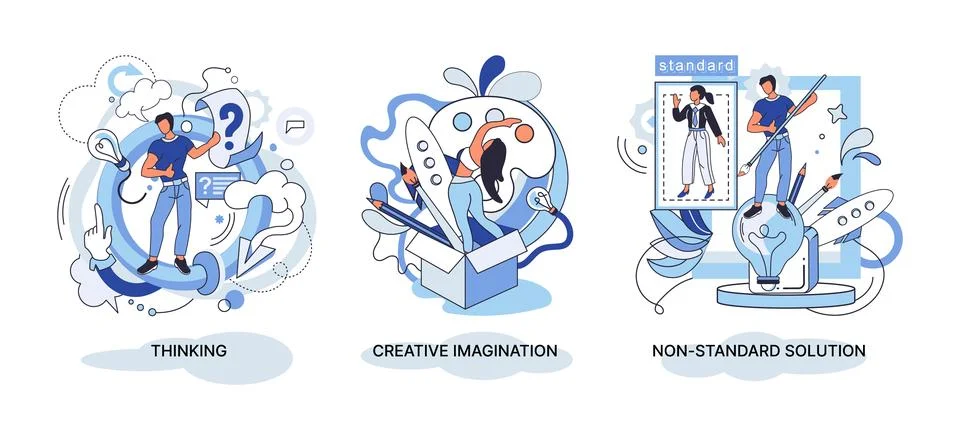 Creative thinking. People different mental mindset types or models creative Illustrazione stock