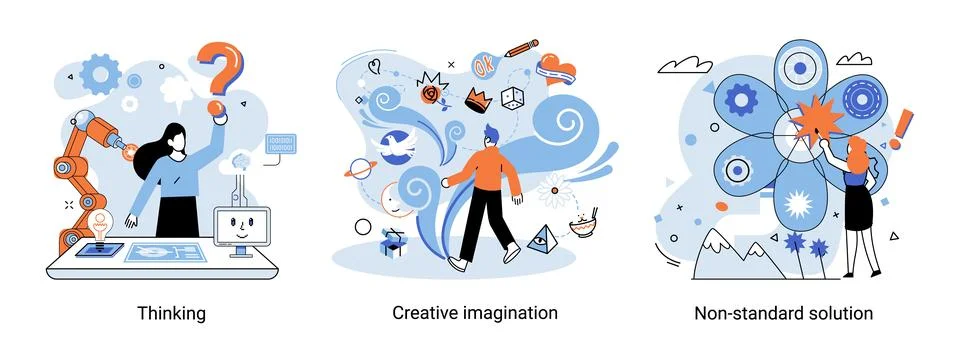 Creative thinking. People different mental mindset types or models creative Illustrazione stock